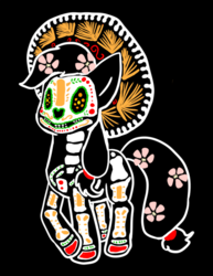 Size: 561x725 | Tagged: safe, artist:violetmagician, applejack, earth pony, pony, g4, black background, dia de los muertos, female, mare, simple background, solo, sombrero