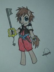 Size: 612x816 | Tagged: safe, artist:mariwii, semi-anthro, crossover, disney, kingdom hearts, ponified, solo, sora, traditional art