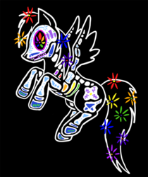 Size: 500x594 | Tagged: safe, artist:violetmagician, rainbow dash, pegasus, pony, g4, black background, dia de los muertos, female, flying, mare, simple background, solo