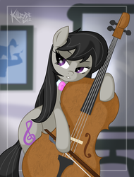 Size: 1900x2500 | Tagged: safe, artist:killryde, octavia melody, earth pony, pony, g4, beautiful, bipedal, cello, female, lidded eyes, looking sideways, mare, musical instrument, solo