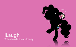 Size: 1920x1200 | Tagged: safe, artist:mirakurunaito, artist:nnufergs, pinkie pie, earth pony, human, pony, g4, bipedal, earbuds, female, humanized, ipod, ipod ad spoof, mare, mp3 player, open mouth, parody, pink background, reflection, silhouette, simple background, solo, standing, standing on one leg, vector, wallpaper