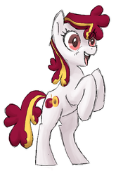 Size: 529x800 | Tagged: safe, artist:needsmoarg4, plumsweet, earth pony, pony, g4, alternate design, female, happy, mare, rearing, redesign, simple background, solo, white background