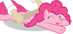 Size: 900x418 | Tagged: source needed, safe, artist:tg-0, pinkie pie, earth pony, human, pony, g4, cute, diapinkes, eyes closed, female, hand, happy, mare, massage, open mouth, prone, rolling pin, simple background, smiling, solo focus, white background