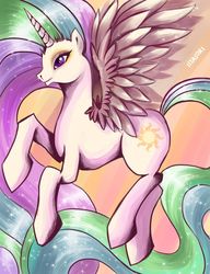 Size: 768x1000 | Tagged: safe, artist:schwarz-one, princess celestia, alicorn, pony, g4, abstract background, female, long mane, long tail, mare, solo