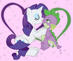 Size: 1128x941 | Tagged: safe, artist:dunkelkatze, rarity, spike, dragon, pony, unicorn, g4, abstract background, female, imminent kissing, interspecies, male, mare, ship:sparity, shipping, straight