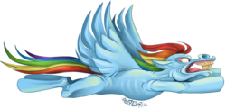 Size: 1000x482 | Tagged: safe, artist:goregoat, rainbow dash, pegasus, pony, g4, angry, female, floppy ears, flying, hoers, mare, simple background, solo, transparent background