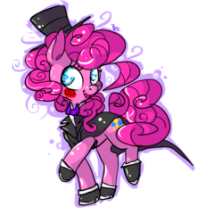 Size: 600x650 | Tagged: safe, artist:clockworkquartet, pinkie pie, earth pony, pony, g4, clothes, female, hat, mare, simple background, smiling, solo, spats, suit, top hat, transparent background, tuxedo