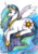 Size: 627x907 | Tagged: safe, artist:parano-ai, princess celestia, alicorn, pony, g4, abstract background, female, mare, prone, solo