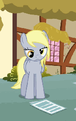 Size: 357x564 | Tagged: safe, screencap, derpy hooves, pegasus, pony, g4, hurricane fluttershy, animated, cropped, female, frown, gif, mare, reading, solo