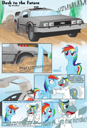 Size: 1080x1584 | Tagged: safe, artist:feather, rainbow dash, earth pony, pegasus, pony, g4, back to the future, car, comic, crossover, delorean, duo, female, goggles, male, mare, ponified, stallion