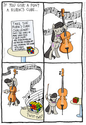 Size: 555x802 | Tagged: safe, artist:kturtle, octavia melody, earth pony, pony, g4, cello, comic, eyes closed, female, how, mare, minuet in g major, music, music notes, musical instrument, rubik's cube, solo