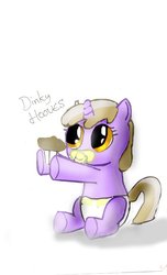 Size: 638x1050 | Tagged: safe, artist:awildfantasy, dinky hooves, pony, unicorn, g4, baby, baby pony, cute, daaaaaaaaaaaw, diaper, dinkabetes, female, muffin, pacifier, sitting, solo