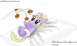 Size: 1260x765 | Tagged: safe, artist:awildfantasy, dinky hooves, pony, unicorn, g4, baby, baby pony, bottle, crib, cute, daaaaaaaaaaaw, diaper, dinkabetes, female, filly, foal, mobile, on back, solo, weapons-grade cute