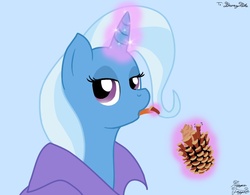 Size: 1024x800 | Tagged: safe, artist:facelessjr, trixie, pony, unicorn, g4, eating, female, herbivore, lidded eyes, mare, pinecone, solo, trixie eating pinecones