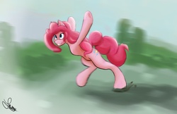 Size: 5100x3300 | Tagged: safe, artist:maffix, pinkie pie, earth pony, pony, g4, female, mare, motion blur, running, solo