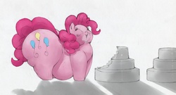 Size: 1280x689 | Tagged: safe, artist:arkveveen, artist:bigmint, pinkie pie, earth pony, pony, g4, cake, eating, eyes closed, fat, female, mare, obese, piggy pie, pudgy pie, solo
