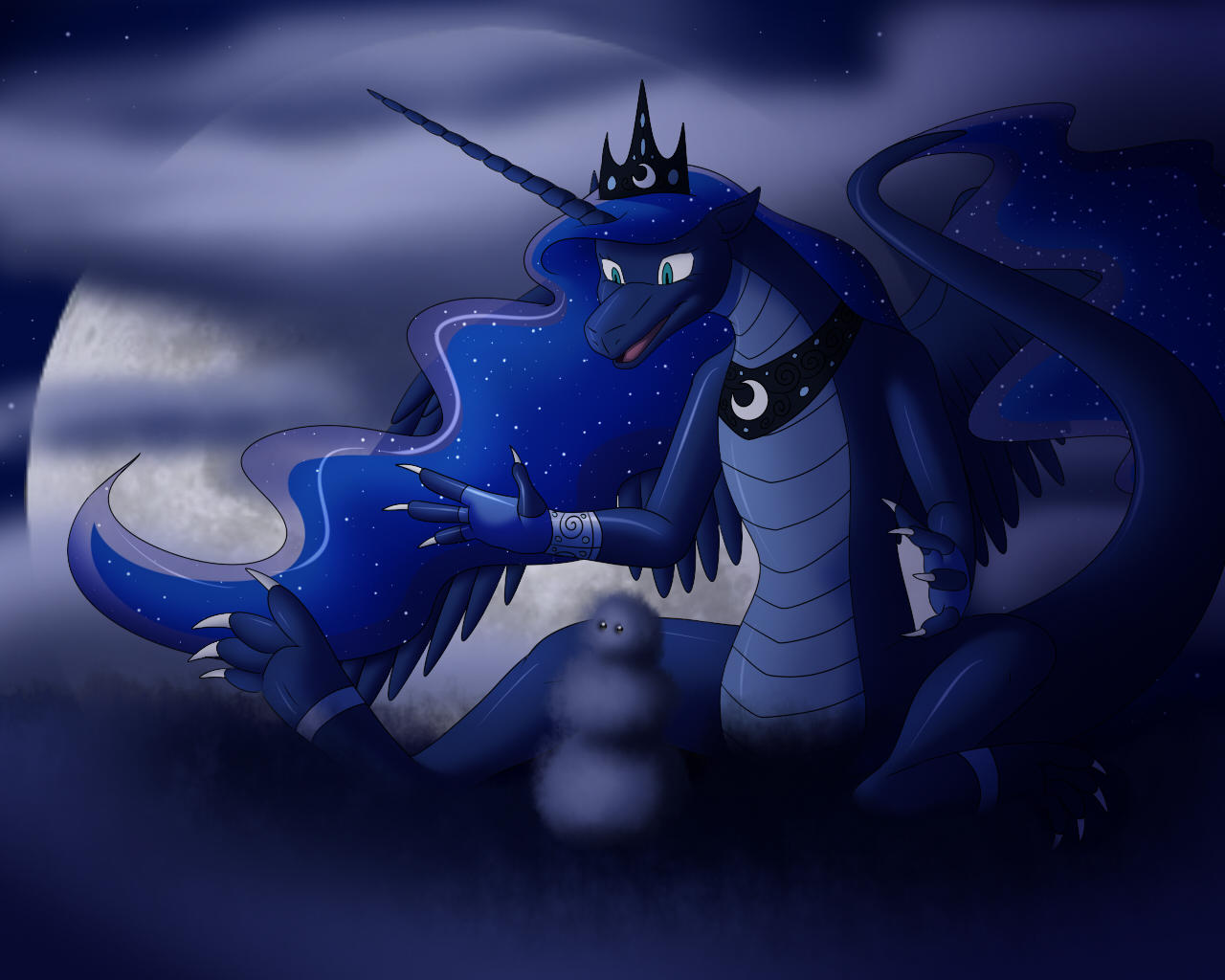 Пони принцесса Луна и дракон