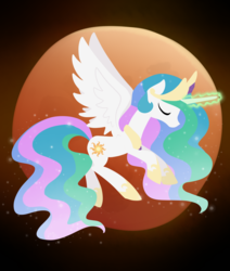 Size: 1280x1510 | Tagged: safe, artist:otterlore, princess celestia, alicorn, pony, g4, eclipse, eyes closed, female, flying, lunar eclipse, mare, solo