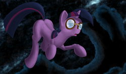 Size: 1280x755 | Tagged: safe, artist:mister-hand, twilight sparkle, pony, unicorn, g4, female, goggles, mare, solo, space