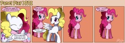 Size: 1400x489 | Tagged: safe, artist:solar-slash, pinkie pie, surprise, earth pony, pegasus, pony, g1, g4, comic, duo, duo female, female, friendshipping, g1 to g4, generation leap, hug, mare, panel play, smiling