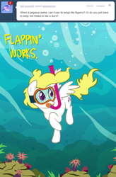Size: 700x1068 | Tagged: safe, artist:willdrawforfood1, surprise, pegasus, pony, ask surprise, g1, g4, adoraprise, ask, cute, female, g1 to g4, generation leap, mare, ocean, snorkel, solo, swimming, underwater, underwater surprise, water