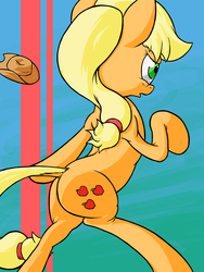 Size: 900x1200 | Tagged: safe, artist:mister-hand, applejack, earth pony, pony, g4, abstract background, bipedal, dock, female, mare, solo