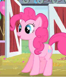 Size: 415x483 | Tagged: safe, screencap, pinkie pie, earth pony, pony, animated, barn, cute, diapinkes, female, gif, jumping, mare, smiling, solo