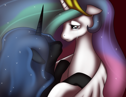 Size: 1800x1400 | Tagged: dead source, safe, artist:kloudmutt, princess celestia, princess luna, alicorn, pony, g4, crying, duo, duo female, female, floppy ears, hug, mare, princess, sisters