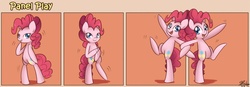 Size: 1400x489 | Tagged: safe, artist:solar-slash, pinkie pie, earth pony, pony, g4, bipedal, breaking the fourth wall, comic, dancing, female, mare, panel play, self ponidox
