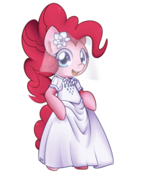 Size: 964x1191 | Tagged: safe, artist:solar-slash, pinkie pie, earth pony, semi-anthro, g4, clothes, cute, diapinkes, dress, female, mare, simple background, smiling, solo, transparent background, wedding dress