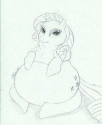 Size: 1045x1280 | Tagged: safe, artist:bunearyk, rarity, pony, unicorn, g4, fat, female, mare, obese, raritubby, sitting, sketch, solo, traditional art