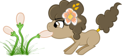 Size: 3691x1691 | Tagged: safe, artist:catnipfairy, oc, oc only, oc:rice paddy, earth pony, pony, female, flower, flower in hair, mare, mouth hold, pulling, simple background, solo, transparent background, vector