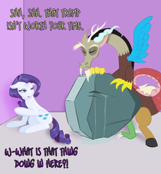 Size: 1280x1378 | Tagged: safe, artist:artofdistress, discord, rarity, tom, pony, unicorn, g4, crying, discord using contractions, female, floppy ears, mare