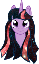 Size: 1858x3055 | Tagged: safe, artist:catnipfairy, twilight sparkle, pony, unicorn, g4, alternate hairstyle, bust, female, galaxy mane, looking at you, mane, mare, portrait, simple background, smiling, solo, stars, transparent background, vector