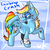 Size: 600x600 | Tagged: safe, artist:clockworkquartet, rainbow dash, pegasus, pony, g4, abstract background, bandage, bandaid, bandaid on nose, female, frown, injured, looking back, mare, rainbow crash, raised hoof, solo