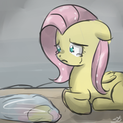 Size: 900x900 | Tagged: safe, artist:speccysy, fluttershy, pegasus, pony, g4, crying, female, floppy ears, mare, prone, reflection, solo