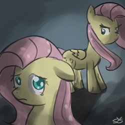 Size: 900x900 | Tagged: safe, artist:speccysy, fluttershy, pegasus, pony, g4, abstract background, duality, female, flutterbitch, mare, solo