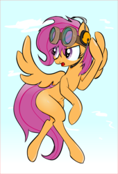 Size: 1110x1636 | Tagged: safe, artist:zev, scootaloo, pegasus, pony, g4, belly button, blank flank, female, goggles, headset, mare, older, older scootaloo, simple background, solo, white background