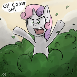 Size: 900x900 | Tagged: safe, artist:speccysy, sweetie belle, pony, unicorn, g4, hearts and hooves day (episode), bush, bushicorn, female, filly, frustrated, oh come on, scene interpretation, solo
