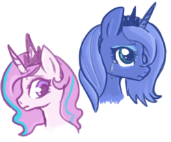 Size: 545x451 | Tagged: safe, artist:lulubell, princess celestia, princess luna, alicorn, pony, g4, bust, crying, duo, duo female, female, mare, s1 luna, simple background, transparent background