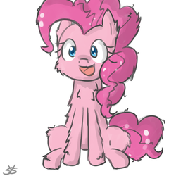 Size: 900x900 | Tagged: safe, artist:speccysy, pinkie pie, earth pony, pony, g4, cheek fluff, chest fluff, female, fluffy, happy, mare, messy mane, simple background, sitting, solo, white background