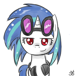 Size: 900x900 | Tagged: safe, artist:speccysy, dj pon-3, vinyl scratch, pony, unicorn, g4, bedroom eyes, female, goggles, headphones, mare, simple background, smiling, smirk, solo, white background