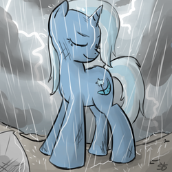 Size: 900x900 | Tagged: safe, artist:speccysy, trixie, pony, unicorn, g4, dirty, eyes closed, female, mare, rain, smiling, solo, wet, wet mane