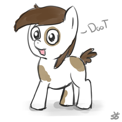 Size: 900x900 | Tagged: safe, artist:speccysy, pipsqueak, earth pony, pony, g4, colt, doot, looking at you, male, open mouth, simple background, smiling, solo, three legged, wat, white background, wide eyes