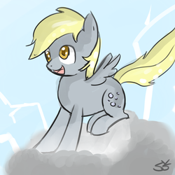 Size: 900x900 | Tagged: safe, artist:speccysy, derpy hooves, pegasus, pony, g4, cloud, derp, female, happy, lightning, mare, solo, stormcloud