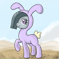 Size: 900x900 | Tagged: safe, artist:speccysy, marble pie, earth pony, pony, g4, bunny costume, clothes, female, mare, raised hoof, smiling, solo