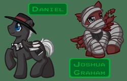 Size: 583x370 | Tagged: safe, artist:melle-d, pegasus, pony, daniel (fallout), duo, duo male, fallout, fallout: new vegas, joshua graham, male, ponified, simple background, stallion