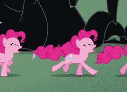 Size: 413x299 | Tagged: safe, edit, edited screencap, screencap, cerberus (character), pinkie pie, cerberus, earth pony, pony, g4, it's about time, season 2, animated, cropped, eyes closed, female, gif, mare, multeity, multiple heads, perfect loop, running, three heads, too much pink energy is dangerous