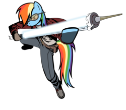 Size: 1280x1114 | Tagged: safe, artist:misterbrony, rainbow dash, anthro, g4, arm hooves, crossover, female, no more heroes, solo, travis touchdown