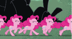 Size: 521x286 | Tagged: safe, edit, edited screencap, screencap, cerberus (character), pinkie pie, cerberus, earth pony, pony, g4, it's about time, animated, cropped, eyes closed, female, gif, hilarious in hindsight, mare, multeity, multiple heads, perfect loop, running, three heads, too much pink energy is dangerous